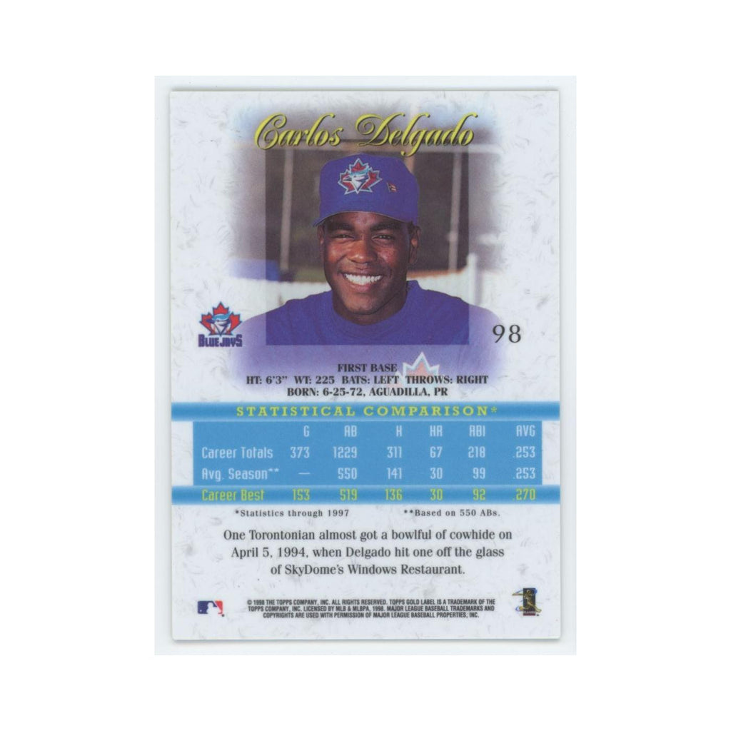 1998 Topps Gold Label Carlos Delgado Blue Jays #98