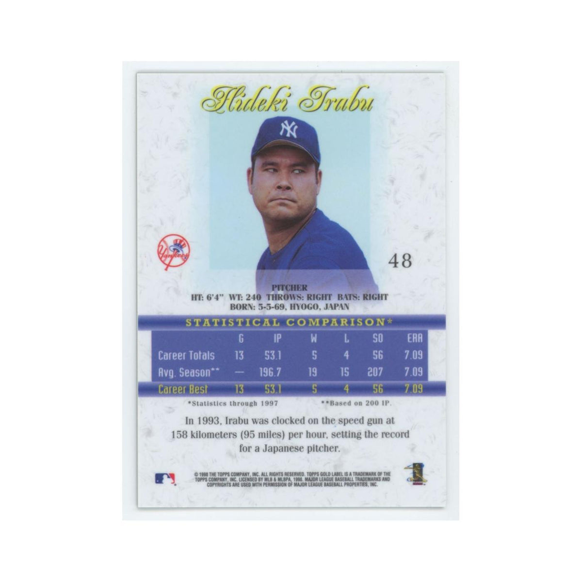 1998 Topps Gold Label Hideki Irabu Yankees #48