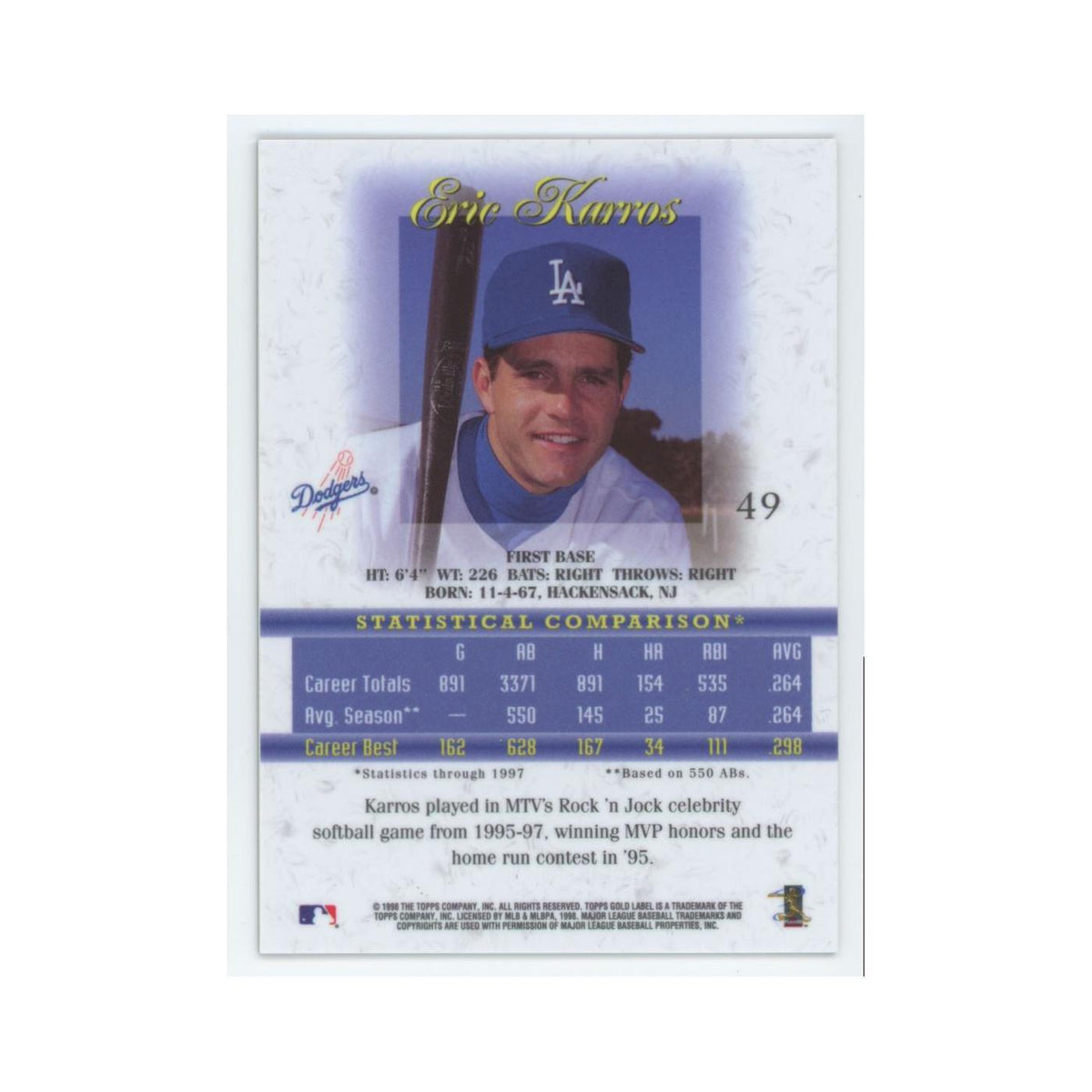 1998 Topps Gold Label Eric Karros Dodgers #49
