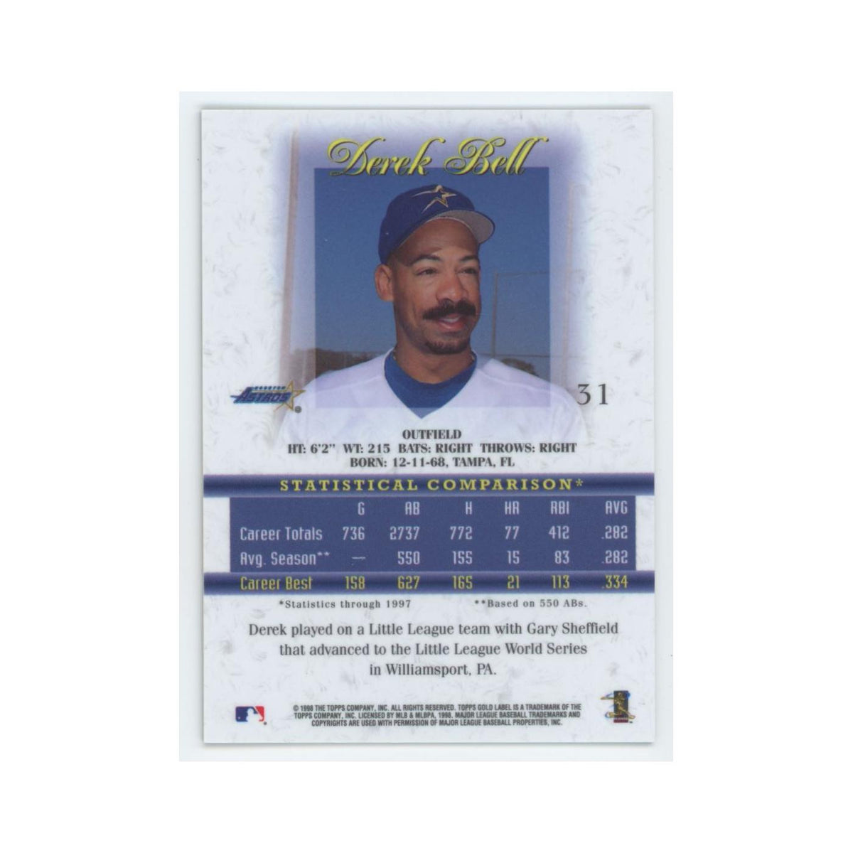 1998 Topps Gold Label Derek Bell Astros #31