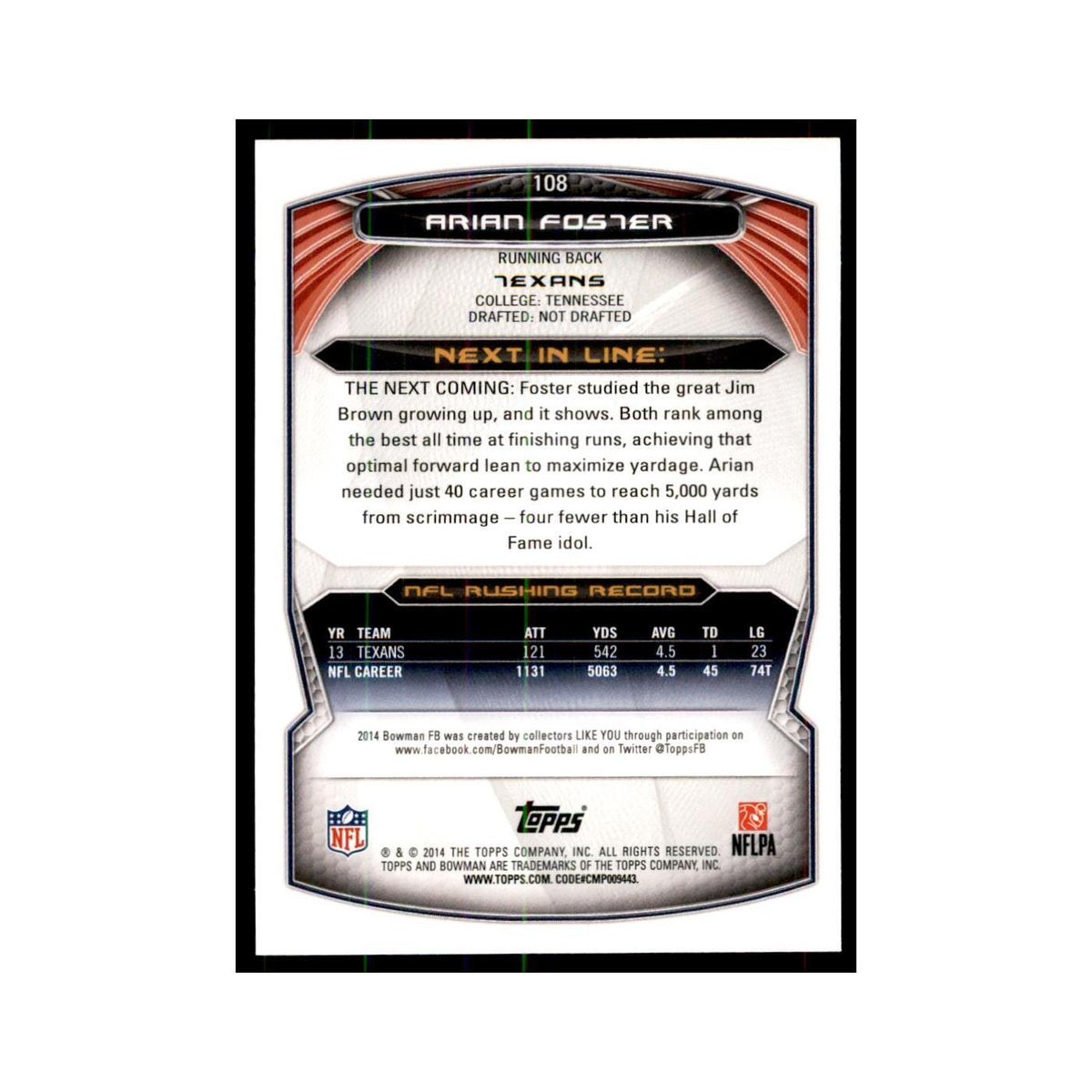 2014 Bowman Arian Foster Football Cards #108