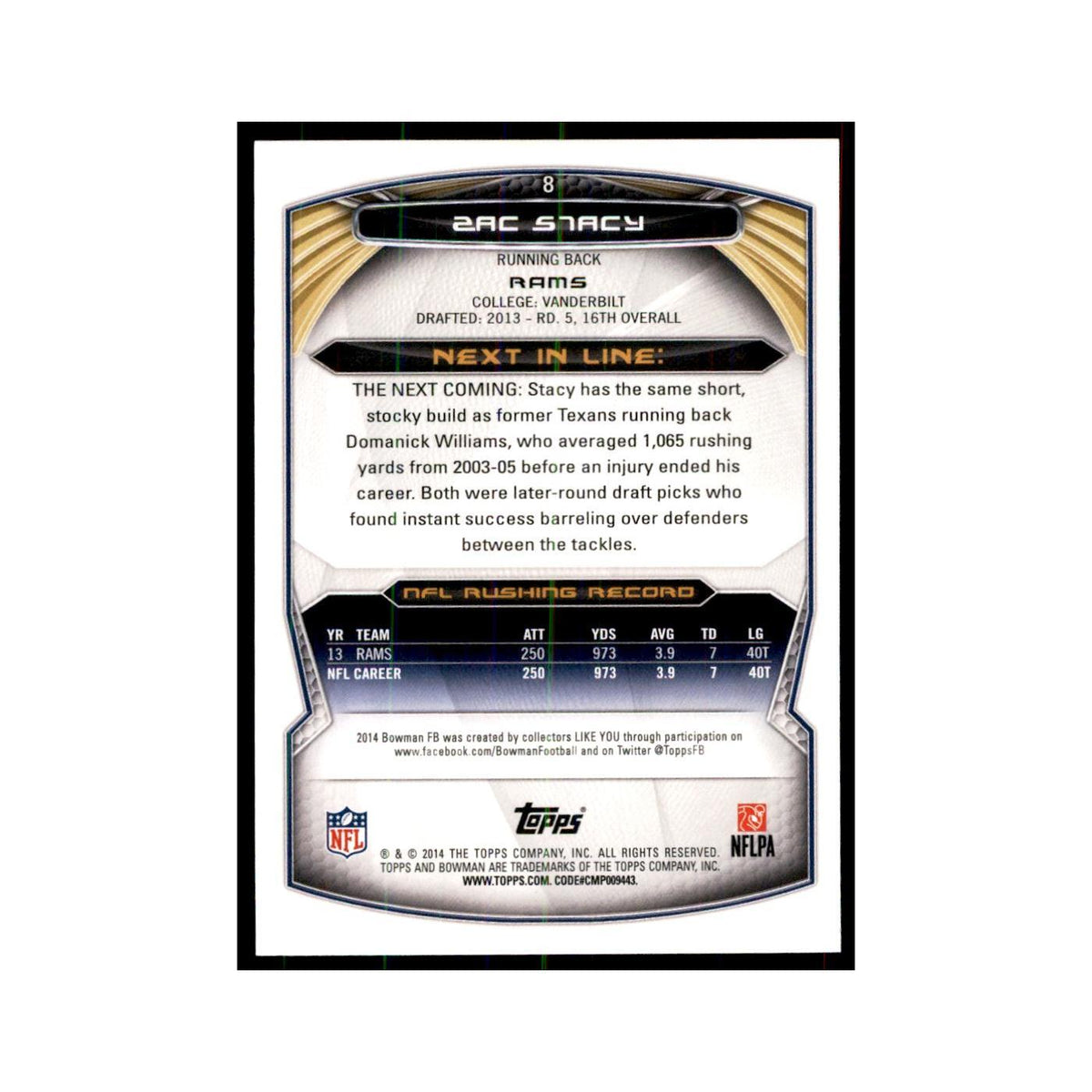 2014 Bowman Zac Stacy Football Cards #8