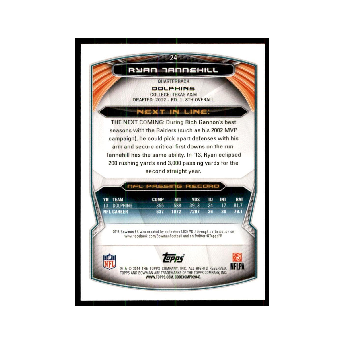 2014 Bowman Ryan Tannehill Football Cards #24