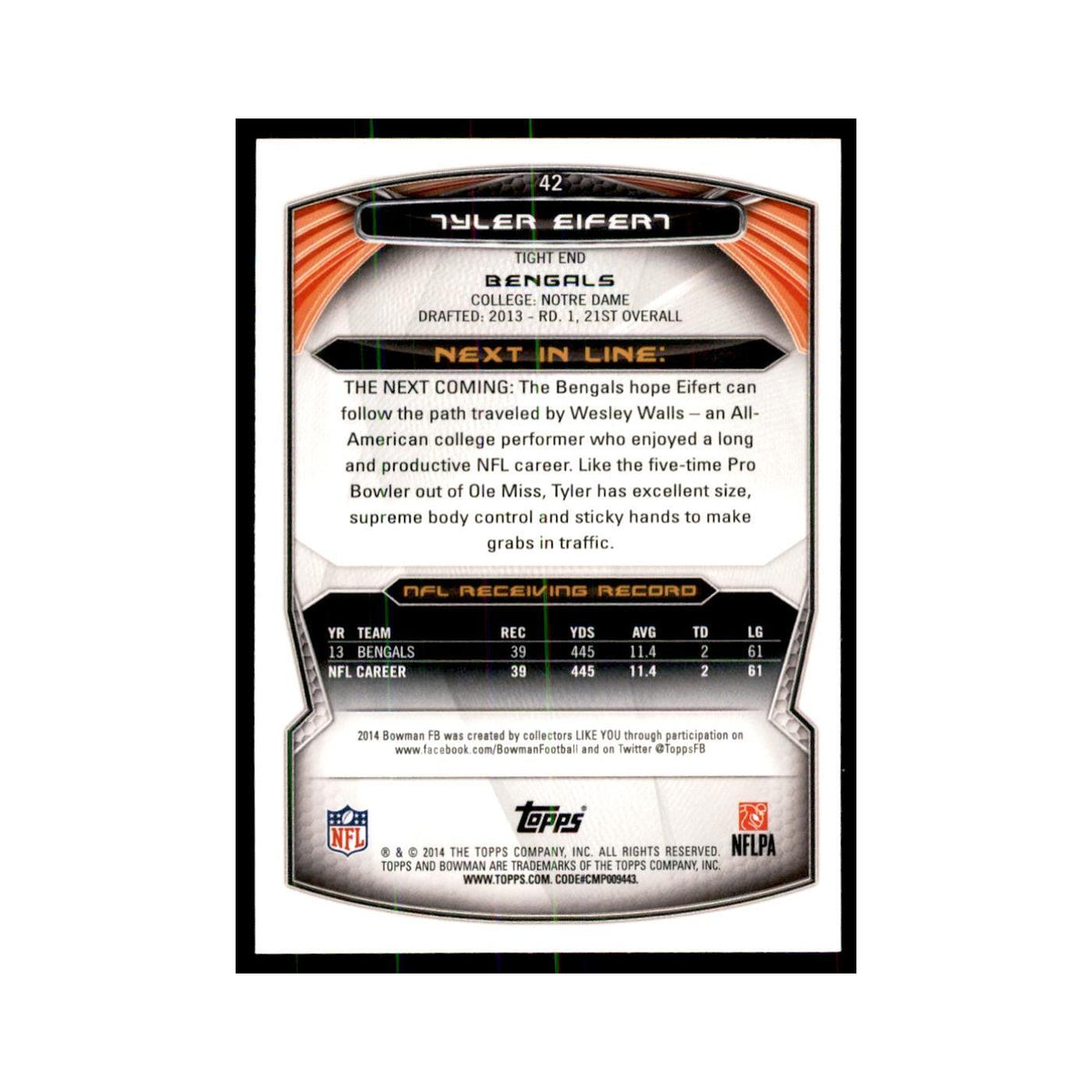 2014 Bowman Tyler Eifert Football Cards #42