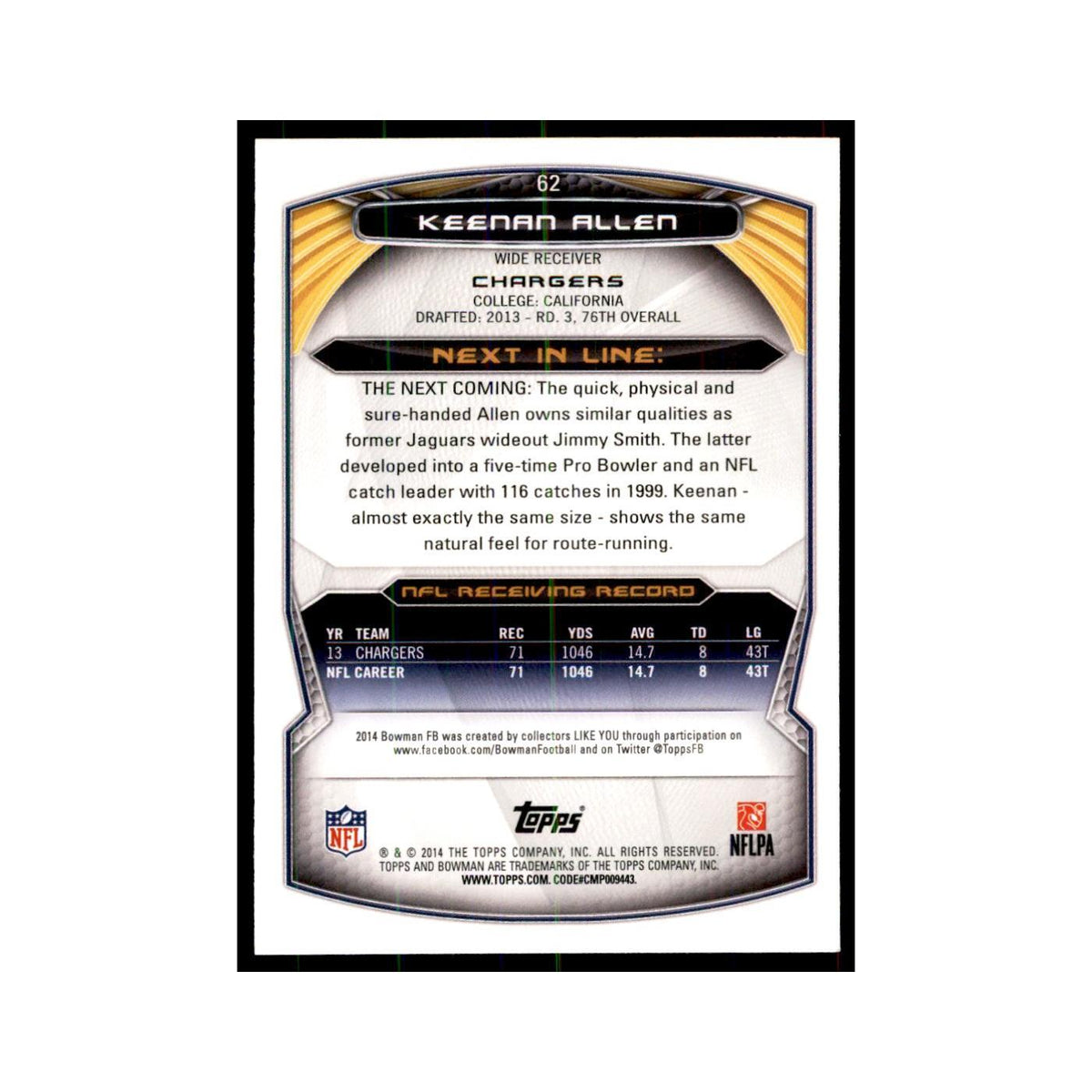 2014 Bowman Keenan Allen Football Cards #62