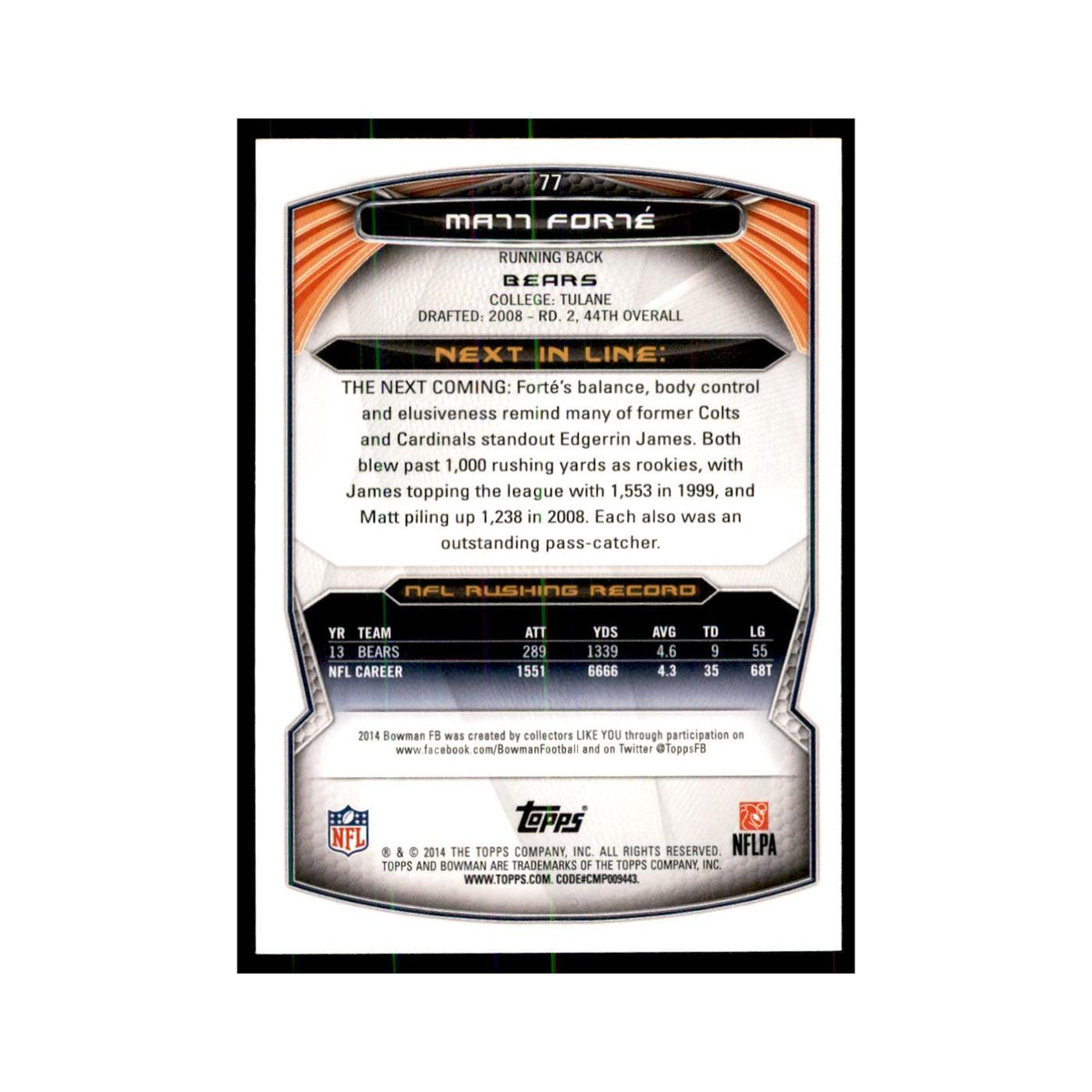 2014 Bowman Matt Forte Football Cards #77