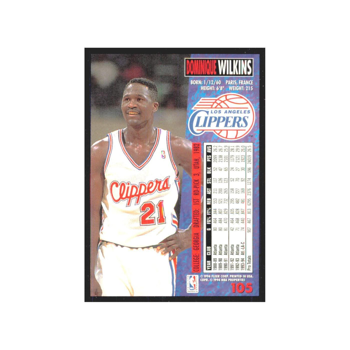 1994 Fleer Dominique Wilkins Clippers #105
