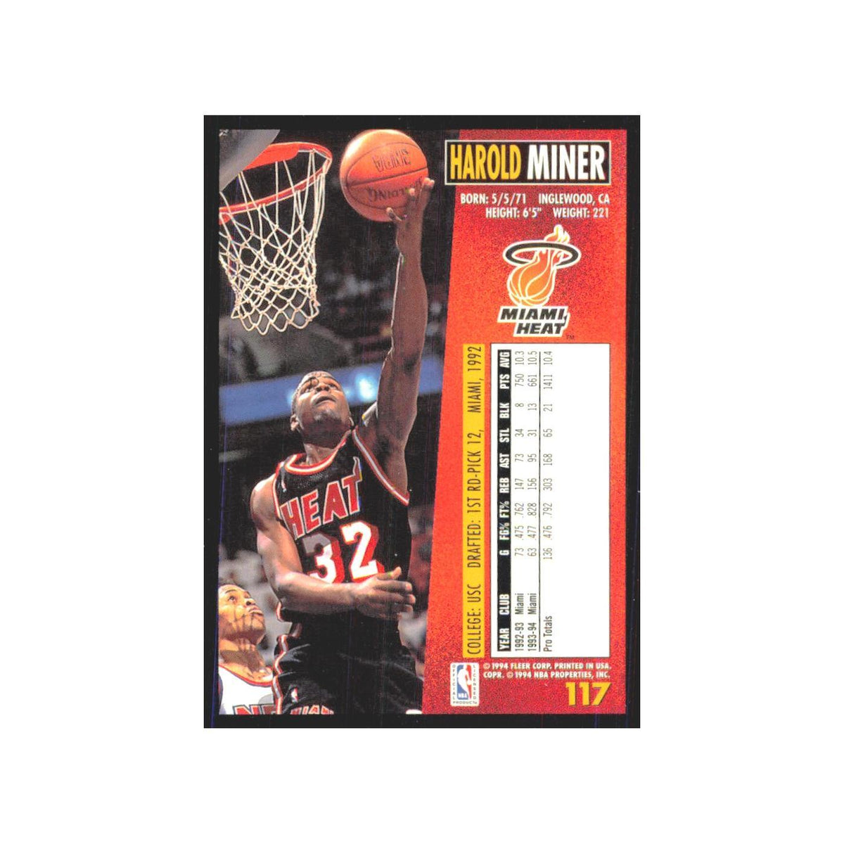1994 Fleer Harold Miner Heat #117