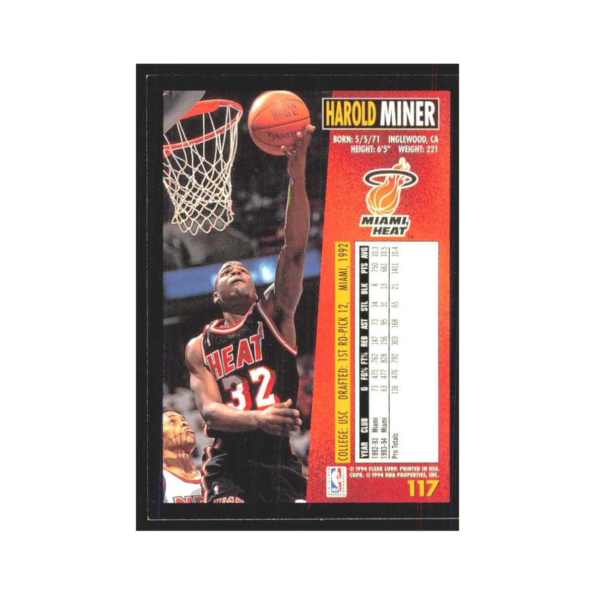 1994 Fleer Harold Miner Heat #117
