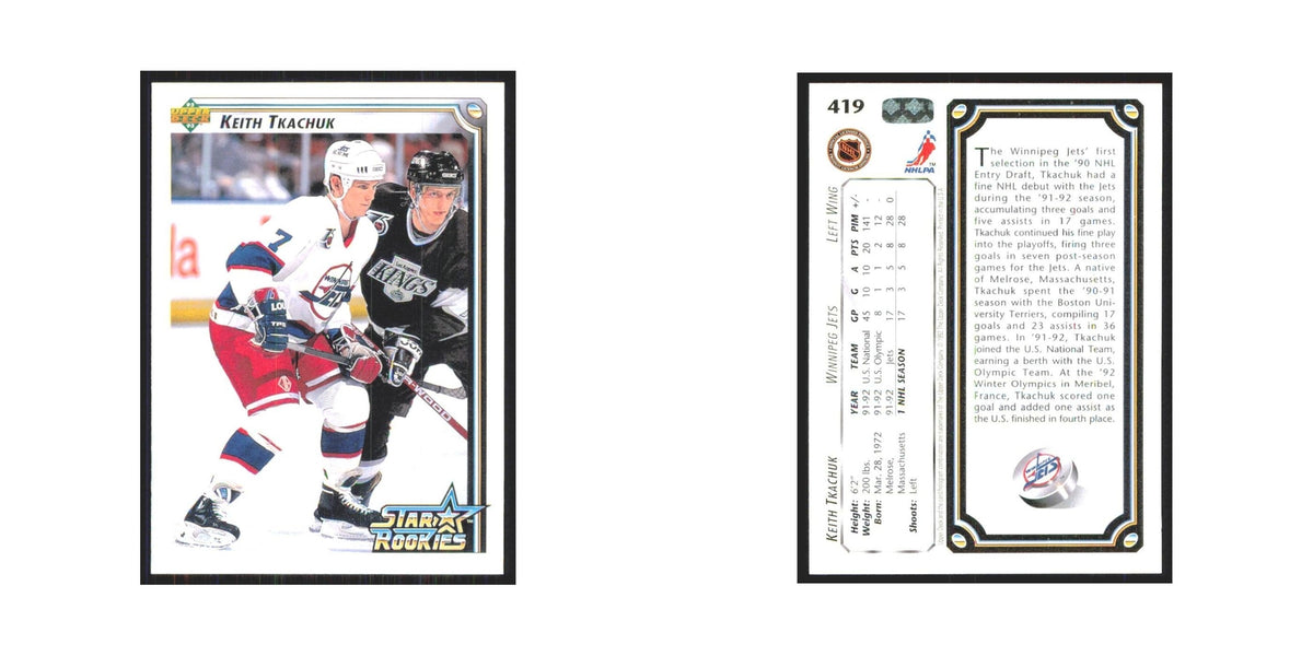 Keith Tkachuk Rookie 1992 Upper Deck #419 Winnipeg Jets Hockey Card NM