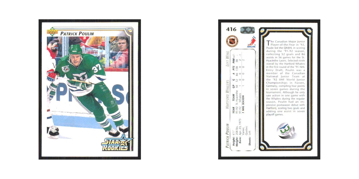 Patrick Poulin Rookie 1992 Upper Deck #416 Hartford Whalers Hockey Card NM