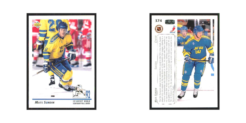 Mats Sundin 1992 Upper Deck #374 Sweden Hockey Card NM