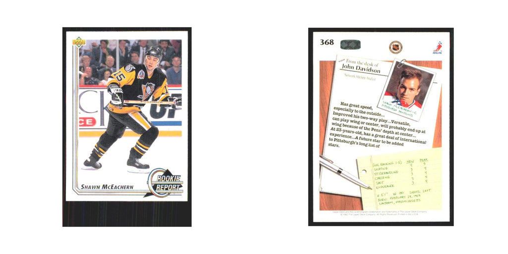 Shawn McEachern Rookie 1992 Upper Deck #368 Pittsburgh Penguins Hockey Card NM