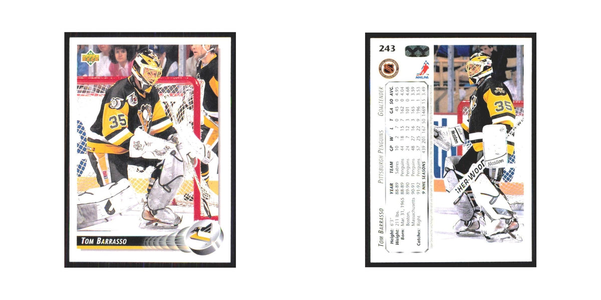 Tom Barrasso 1992 Upper Deck #243 Pittsburgh Penguins Hockey Card NM