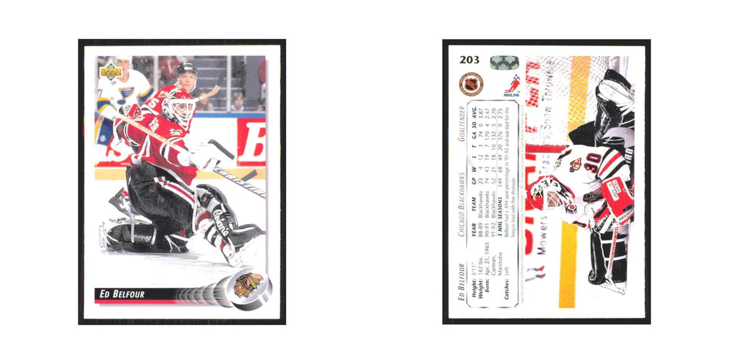 Ed Belfour 1992 Upper Deck #203 Chicago Blackhawks Hockey Card NM
