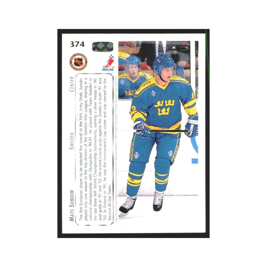 Mats Sundin 1992 Upper Deck #374 Sweden Hockey Card NM