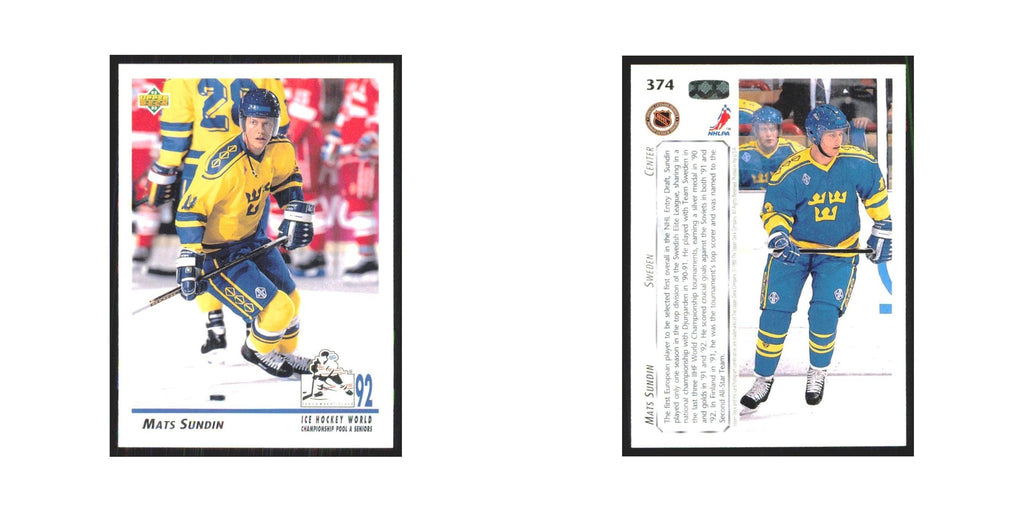 Mats Sundin 1992 Upper Deck #374 Sweden Hockey Card NM