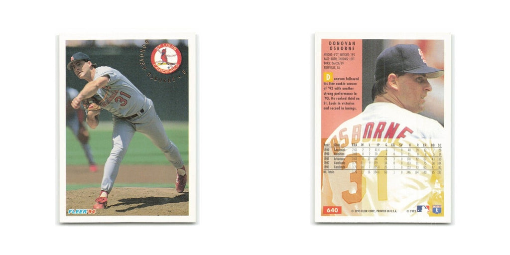 Donovan Osborne 1994 Fleer #640 St. Louis Cardinals Baseball Card NM