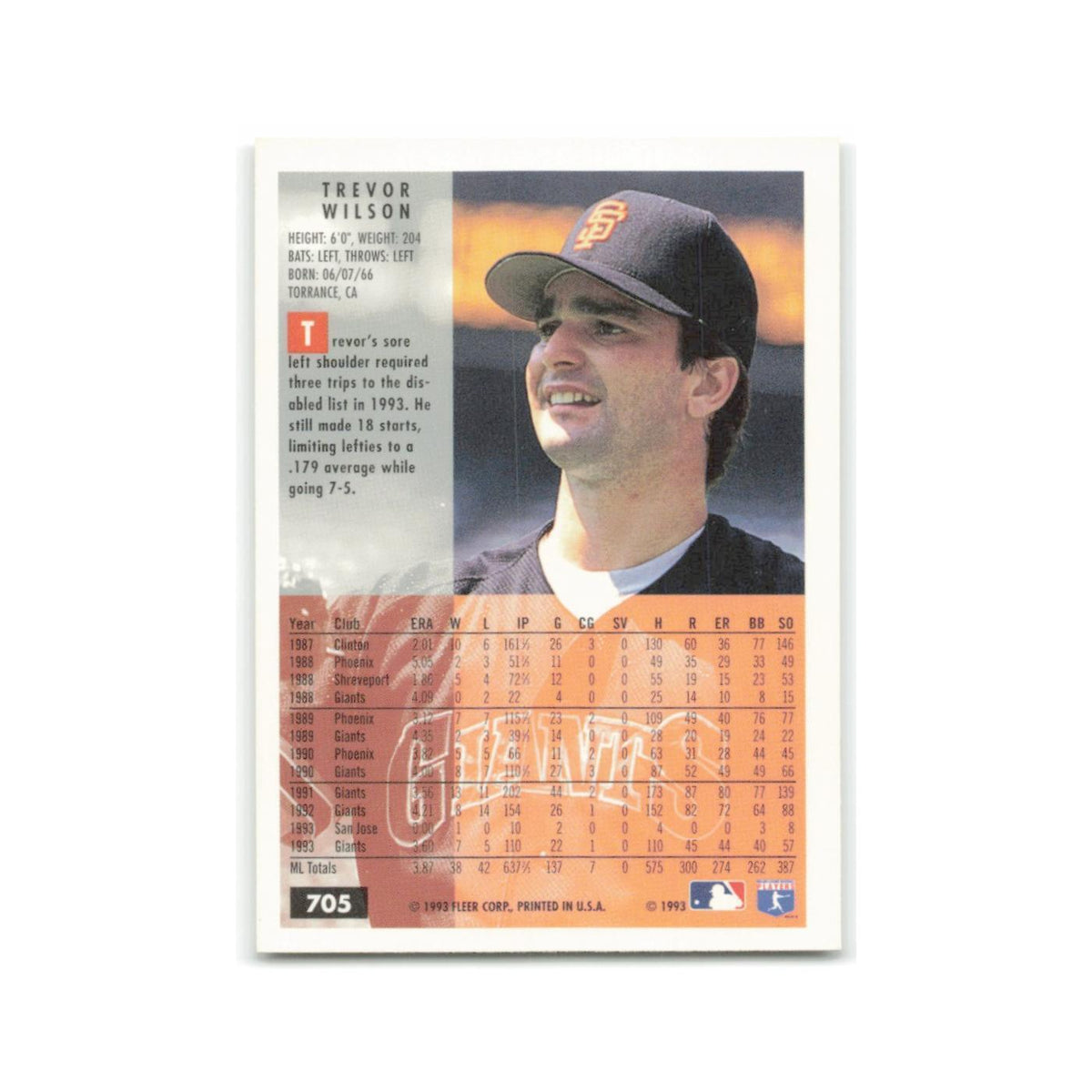 Trevor Wilson 1994 Fleer #705 San Francisco Giants Baseball Card NM