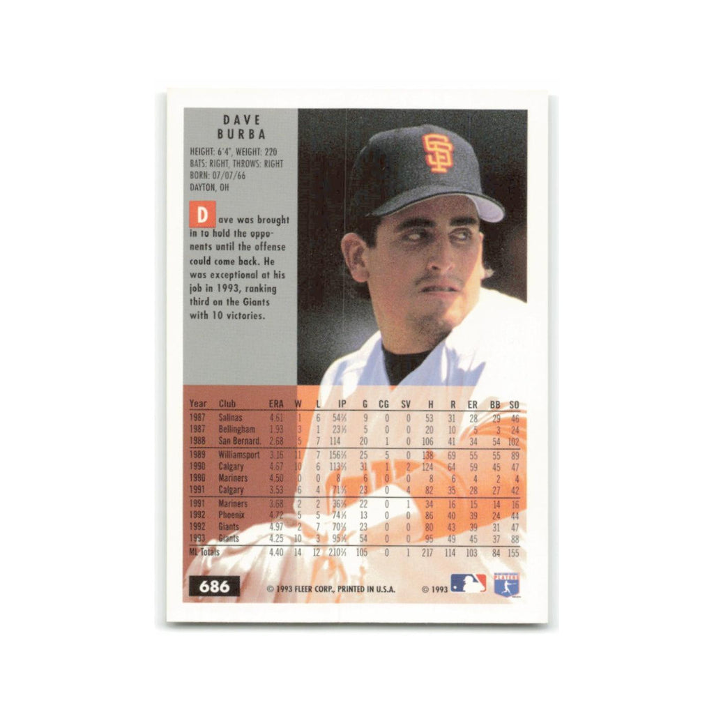 Dave Burba 1994 Fleer #686 San Francisco Giants Baseball Card NM