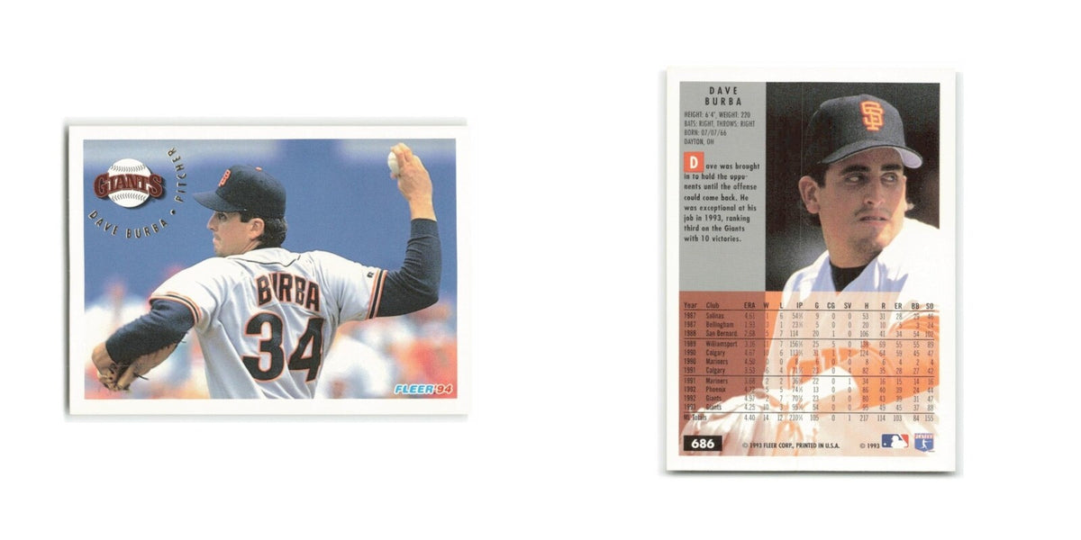 Dave Burba 1994 Fleer #686 San Francisco Giants Baseball Card NM