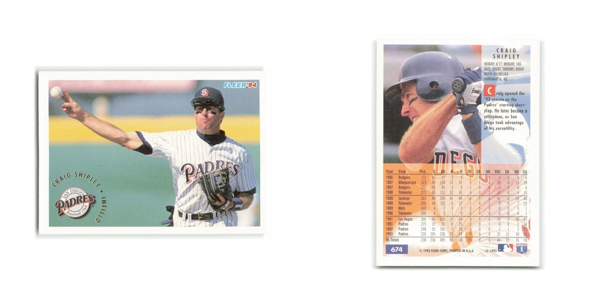 Craig Shipley 1994 Fleer #674 San Diego Padres Baseball Card NM