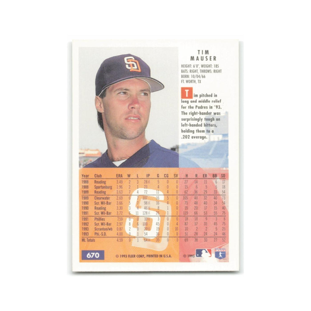 Tim Mauser 1994 Fleer #670 San Diego Padres Baseball Card NM