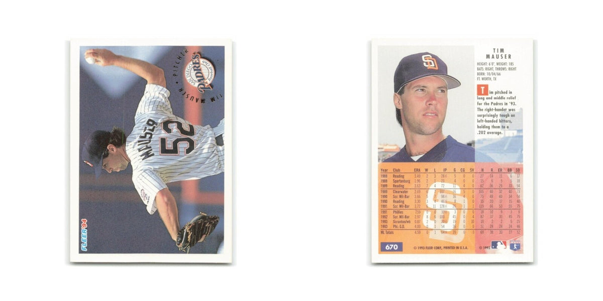 Tim Mauser 1994 Fleer #670 San Diego Padres Baseball Card NM