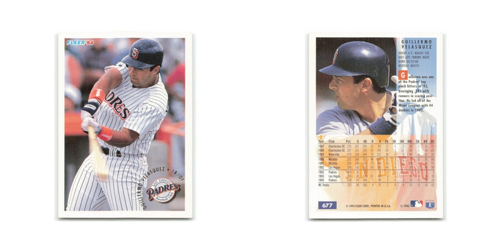 Guillermo Velasquez 1994 Fleer #677 San Diego Padres Baseball Card NM