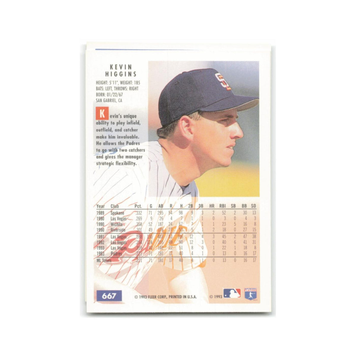 Kevin Higgins 1994 Fleer #667 San Diego Padres Baseball Card NM