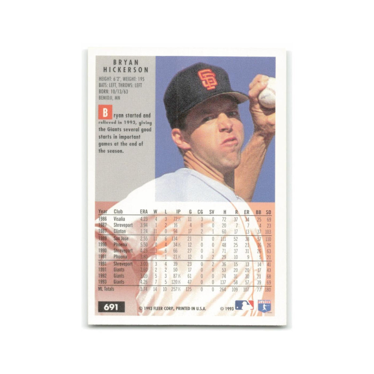 Bryan Hickerson 1994 Fleer #691 San Francisco Giants Baseball Card NM