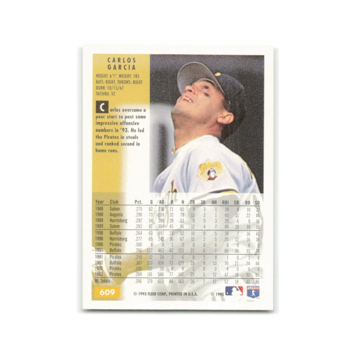 Carlos Garcia 1994 Fleer #609 Pittsburgh Pirates Baseball Card NM