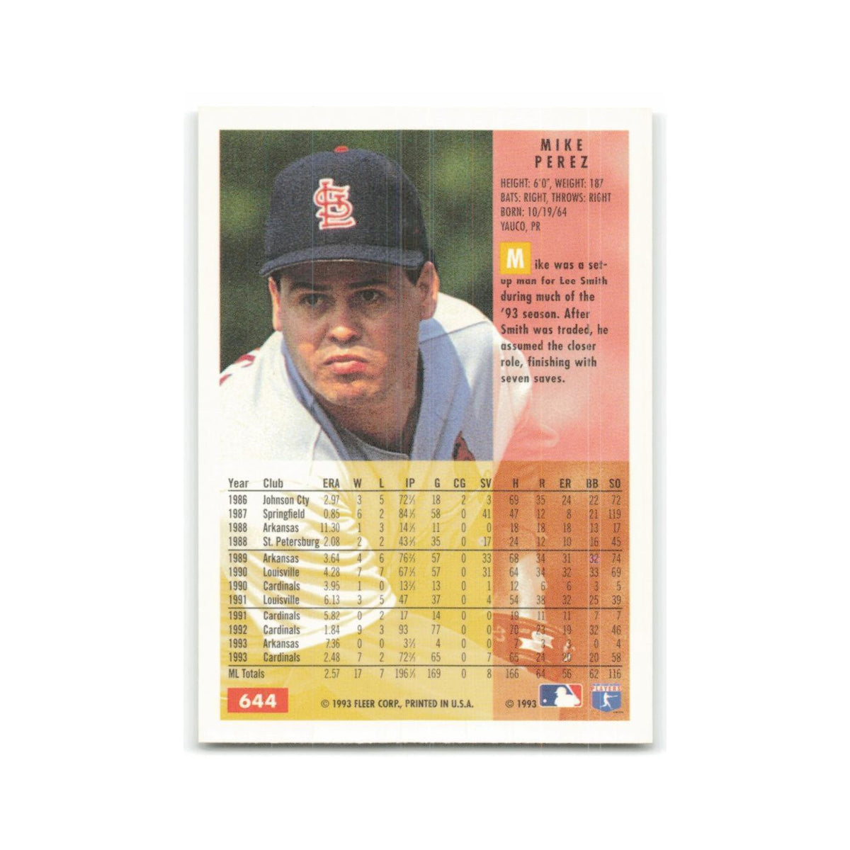 Mike Perez 1994 Fleer #644 St. Louis Cardinals Baseball Card NM