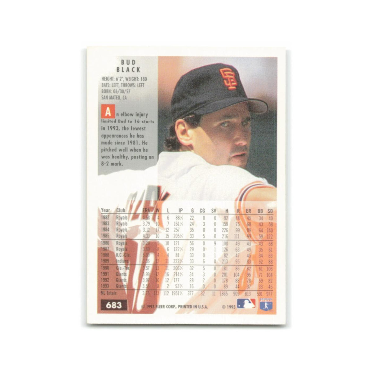 Bud Black 1994 Fleer #683 San Francisco Giants Baseball Card NM
