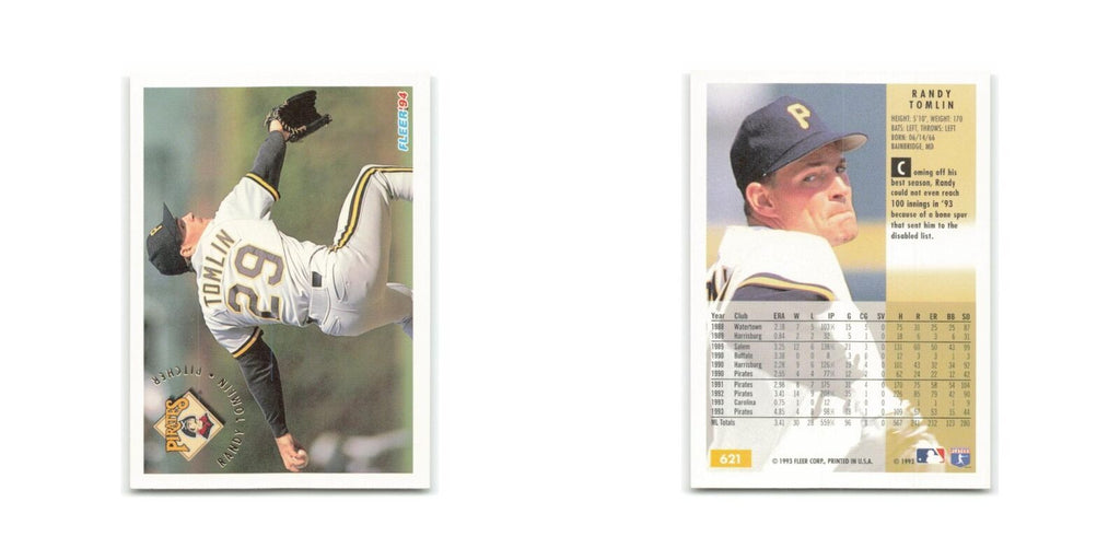 Randy Tomlin 1994 Fleer #621 Pittsburgh Pirates Baseball Card NM