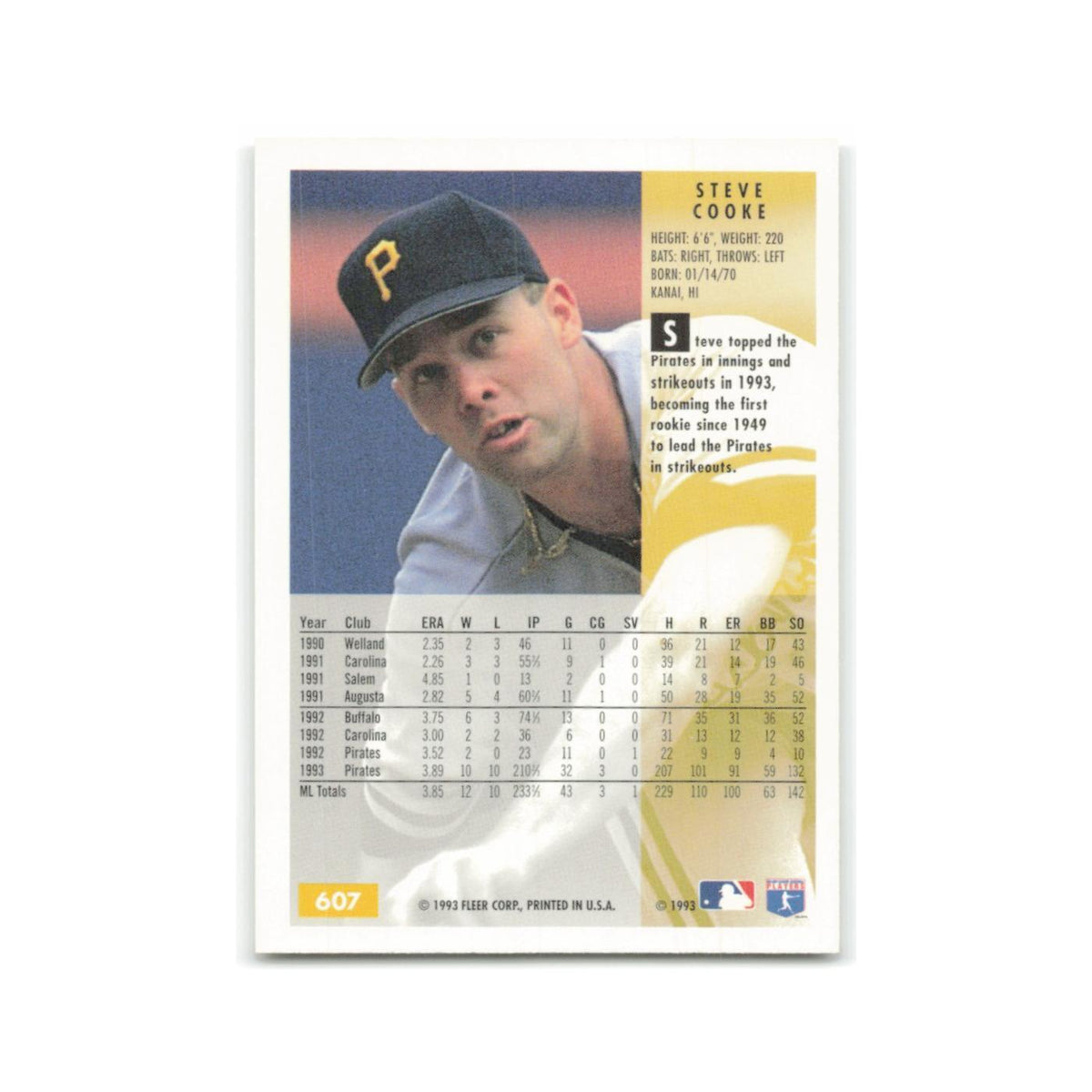 Steve Cooke 1994 Fleer #607 Pittsburgh Pirates Baseball Card NM