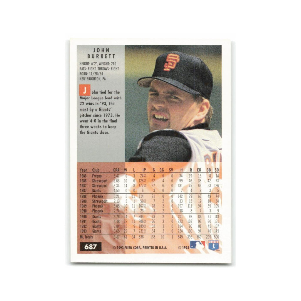 John Burkett 1994 Fleer #687 San Francisco Giants Baseball Card NM