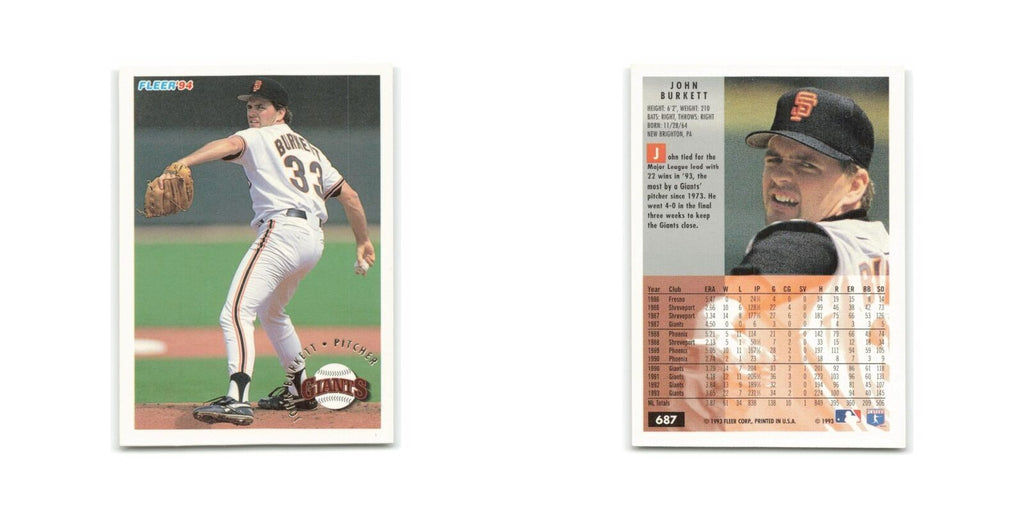 John Burkett 1994 Fleer #687 San Francisco Giants Baseball Card NM