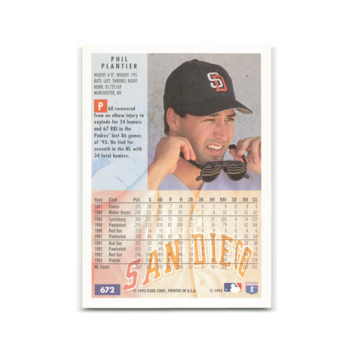 Phil Plantier 1994 Fleer #672 San Diego Padres Baseball Card NM