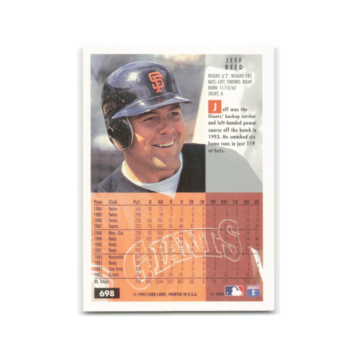 Jeff Reed 1994 Fleer #698 San Francisco Giants Baseball Card NM