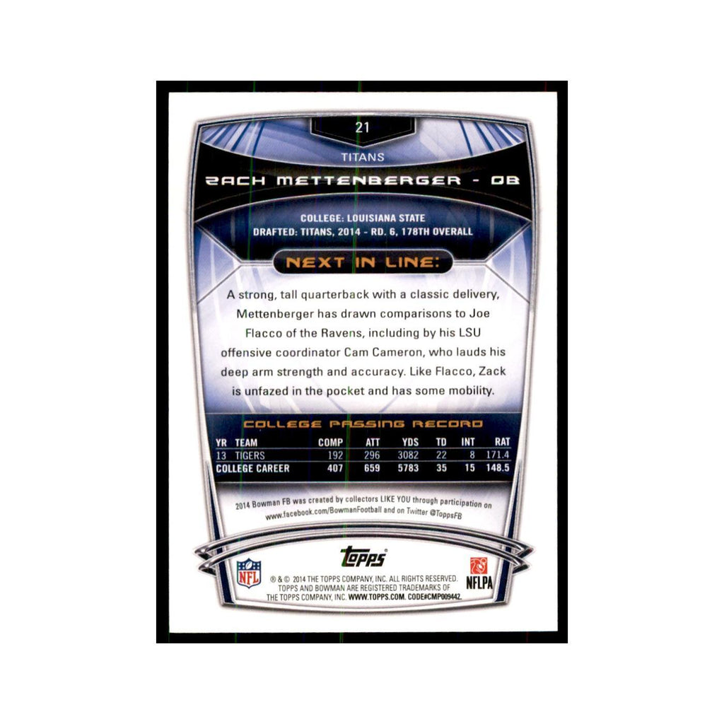 2014 Bowman Zach Mettenberger RC Football Cards #21