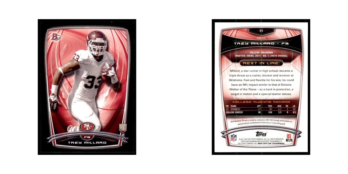 2014 Bowman Trey Millard RC Football Cards #91