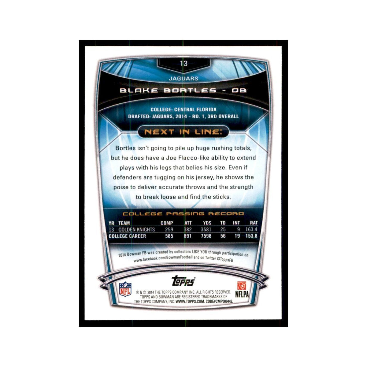 2014 Bowman Blake Bortles RC Football Cards #13