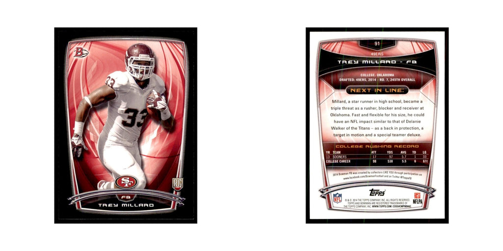 2014 Bowman Trey Millard RC Football Cards #91