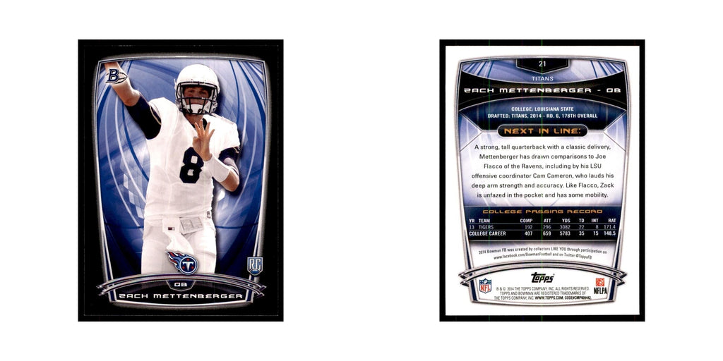 2014 Bowman Zach Mettenberger RC Football Cards #21