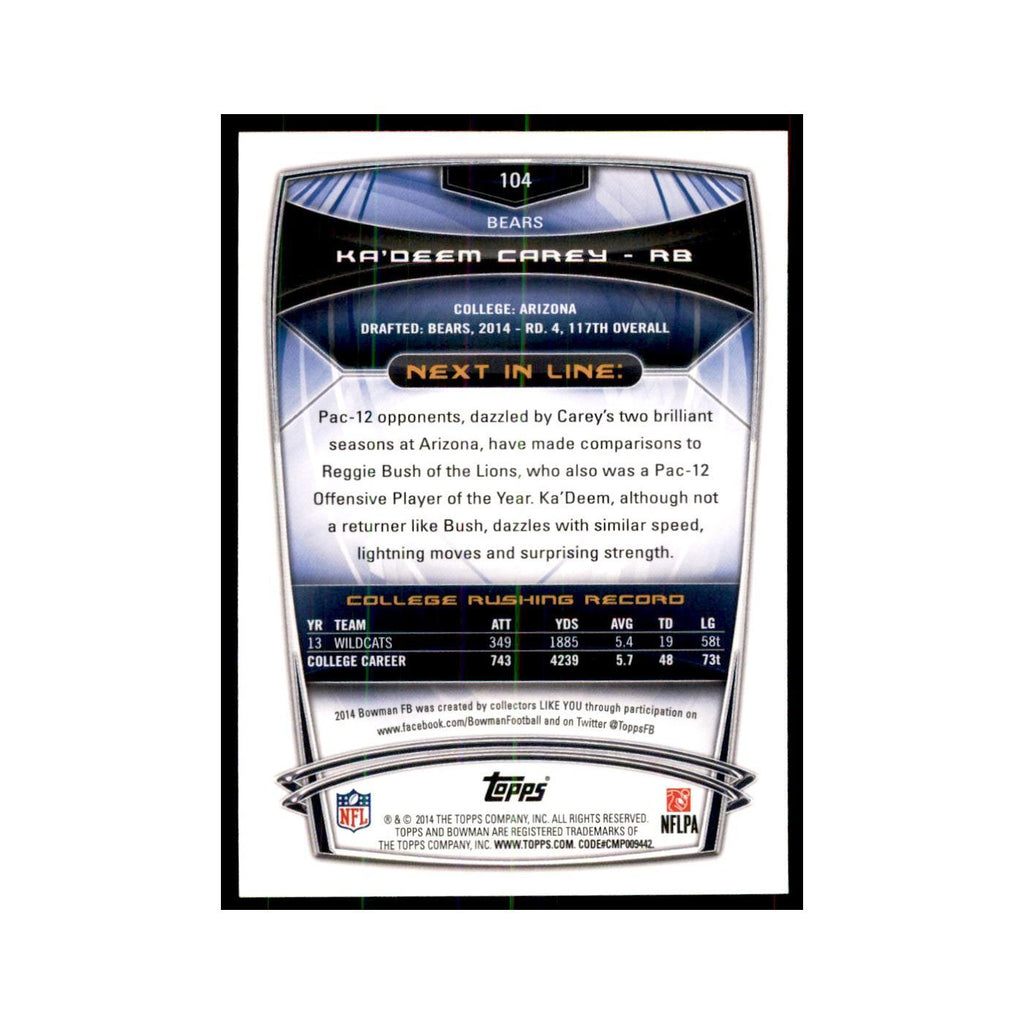 2014 Bowman Ka’Deem Carey RC Football Cards #104