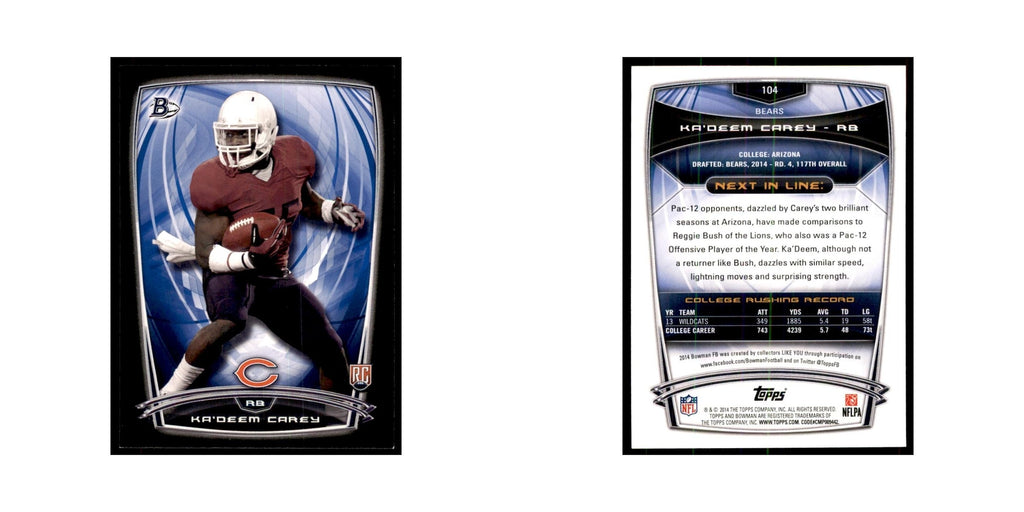 2014 Bowman Ka’Deem Carey RC Football Cards #104