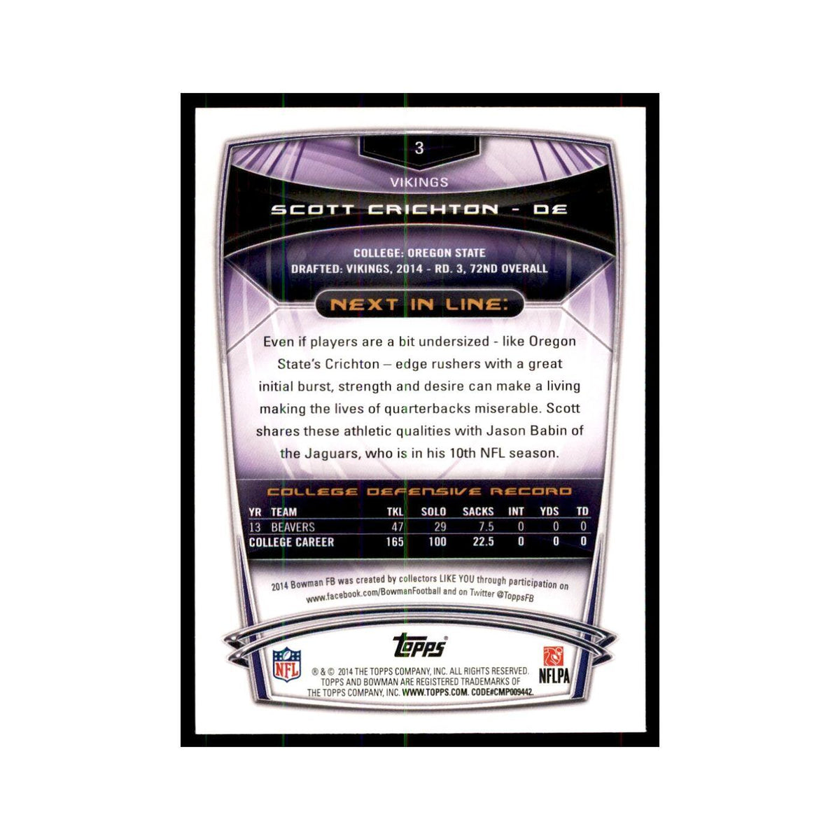 2014 Bowman Scott Crichton RC Football Cards #3