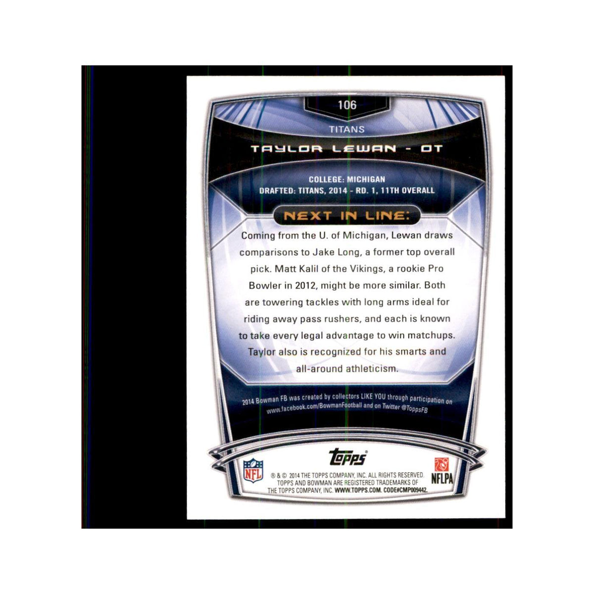 2014 Bowman Taylor Lewan RC Football Cards #106