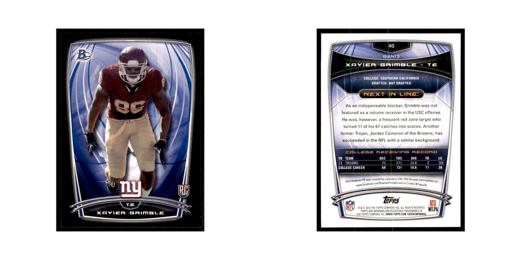 2014 Bowman Xavier Grimble RC Football Cards #40